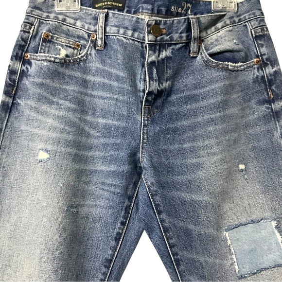 J.Crew Boyfriend Blue Denim Jean SZ 27‎ Women Straight Leg Distress Frayed Patch - Picture 2 of 6